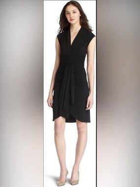 Max & Cleo Black Draped V-Neck Ruched Waist Dress